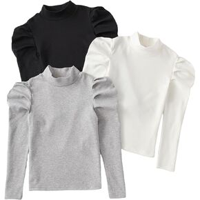 Floerns Girl's 3 Piece Stand Collar Mock Neck Long Gigot Sleeve Solid Shirts Set