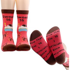 PXTIDY Sweet 16 Gift 16th Birthday Socks 2 PAIRS Now That I’m 16 Officially Know Anything Socks Gift for 16 Years Old Girl