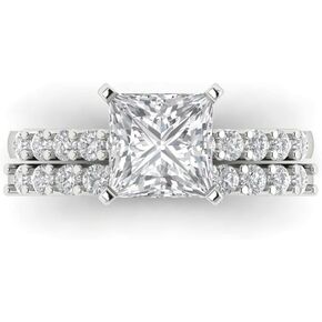 2.66 ct Princess Cut Clear Simulated Diamond 14k White Gold Solitaire with Accents Wedding Engagement Bridal Ring Band Set