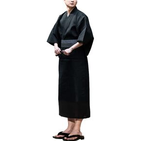Mens Classic Yukata Loose Kimono, Japanese Style Bathrobe Long Sleeve Robe Cotton Sleepwear Nightgown for Men