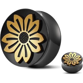 MOQIKAKA 2PCS Beautiful Cherry Flower Gauges Plugs Tunnels for Ears, Hypoallergenic 316 Stainless Steel Ear Plugs Tunels Gauuges for Stretched Ears 8mm-25mm (0G-1") Body Piercing Jewelry for Women Men