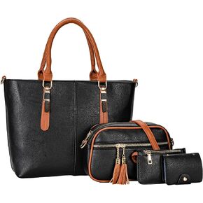 molshine Vegan Leather 4pc Women's Handbag set,Shopper,Tote Bag small Purse with zipper and Card Holde for Travel HB037