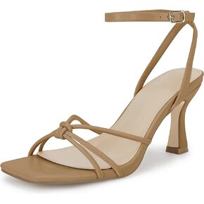 LAICIGO Women's Square Open Toe Heeled Sandals Stiletto Kitten Heel Ankle Buckle Strap Slingback Summer Dress Sandals