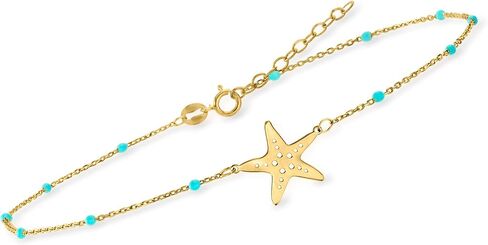 Ross-Simons RS Pure Italian 14kt Yellow Gold Starfish and Blue Enamel Station Anklet. 9 inches in Saudi Arabia
