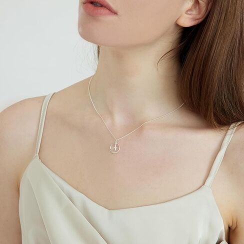 YixNahz Dainty 925 Sterling Silver Cross Necklace for Women, Trendy Womens Cross Necklace for Girls Simple Silver Pendant Link Chains for Teen Girls Birthday Jewelry Gifts in Saudi Arabia