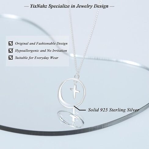 YixNahz Dainty 925 Sterling Silver Cross Necklace for Women, Trendy Womens Cross Necklace for Girls Simple Silver Pendant Link Chains for Teen Girls Birthday Jewelry Gifts in Saudi Arabia