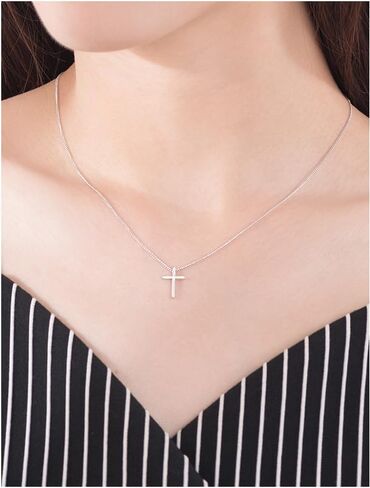 YixNahz Dainty 925 Sterling Silver Cross Necklace for Women, Trendy Womens Cross Necklace for Girls Simple Silver Pendant Link Chains for Teen Girls Birthday Jewelry Gifts in Saudi Arabia