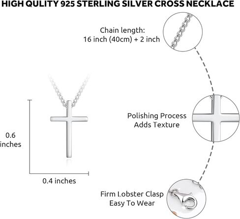 YixNahz Dainty 925 Sterling Silver Cross Necklace for Women, Trendy Womens Cross Necklace for Girls Simple Silver Pendant Link Chains for Teen Girls Birthday Jewelry Gifts in Saudi Arabia