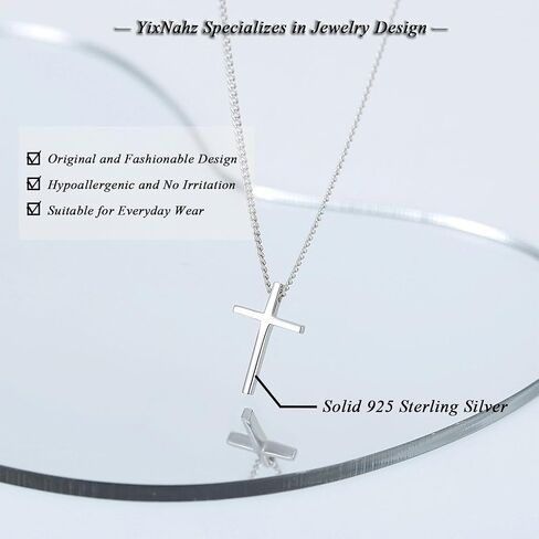 YixNahz Dainty 925 Sterling Silver Cross Necklace for Women, Trendy Womens Cross Necklace for Girls Simple Silver Pendant Link Chains for Teen Girls Birthday Jewelry Gifts in Saudi Arabia