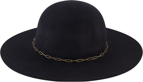 Christian Siriano New York Fedora Hat, Women's Wool Felt Wide Brim Sun Hat with Paper Clip Chain Band, Black, One Size in Saudi Arabia