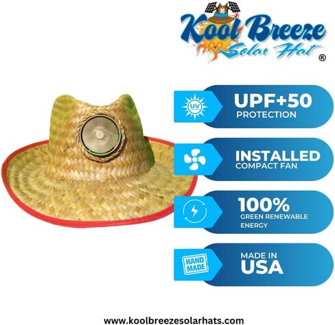 KOOL BREEZE SOLAR HAT for Women - Straw Hat Lady's Brown Fedora Red Under with Solid Colored Scarf - Sun Hat with Solar Panel and Built-in Fan, Brown, One size in Kuwait