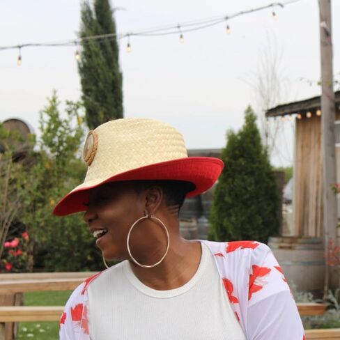 KOOL BREEZE SOLAR HAT for Women - Straw Hat Lady's Brown Fedora Red Under with Solid Colored Scarf - Sun Hat with Solar Panel and Built-in Fan, Brown, One size in Kuwait