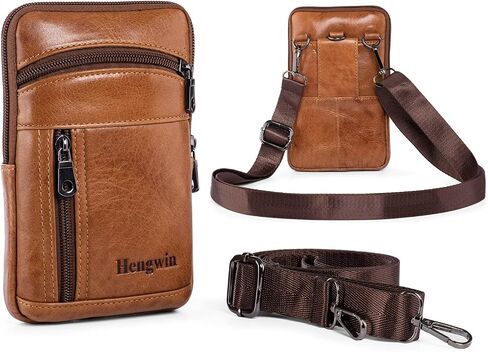 Hengwin Leather Phone Holster for iPhone 14 Plus 13 Pro Max 12 Pro Max Samsung Galaxy A32 A12 S22 Ultra Note 20 Ultra Moto G Stylus Belt Clip Case Crossbody Bag Wallet Purse Cell Phone Pouch in Saudi Arabia