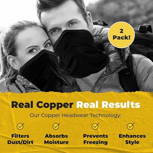 قناع الرقبة للرجال والنساء - واقي الوجه والرقبة - مصنوع من نسيج نحاسي خفيف الوزن ومسامي - قناع وجه متعدد الاستخدام - أسود، عبوتان in Kuwait