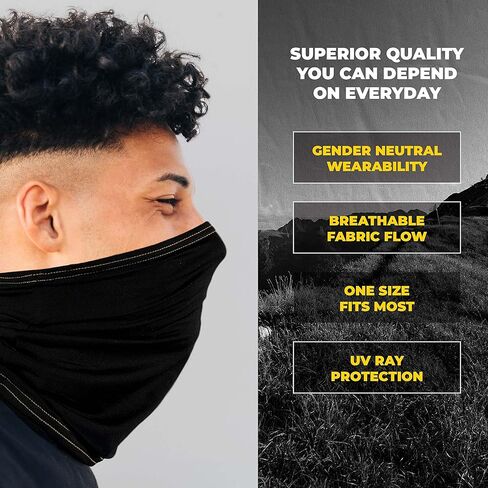 قناع الرقبة للرجال والنساء - واقي الوجه والرقبة - مصنوع من نسيج نحاسي خفيف الوزن ومسامي - قناع وجه متعدد الاستخدام - أسود، عبوتان in Kuwait