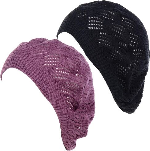 an Womens Crochet Hat Flower Beanie Beret Fashion Accessory Lightweight Knit Cap in Saudi Arabia