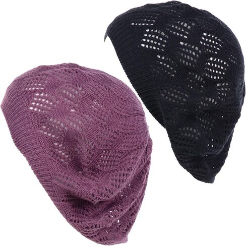 an Womens Crochet Hat Flower Beanie Beret Fashion Accessory Lightweight Knit Cap in Saudi Arabia