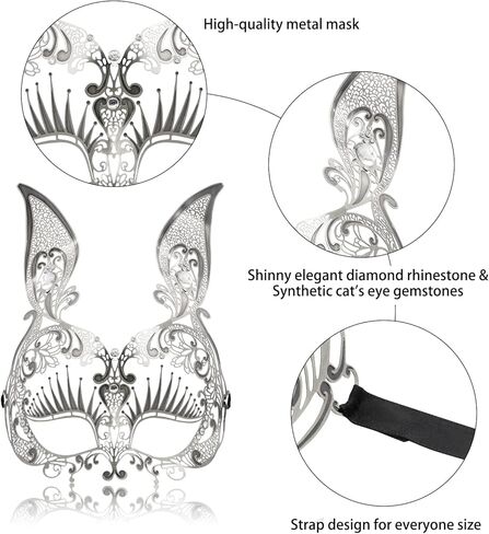 قناع تنكر معدني عتيق من Qavctw للنساء قناع أرنب من حجر الراين اللامع قناع ماردي غرا قناع أرنب للسيدات قناع نصف وجه in Kuwait