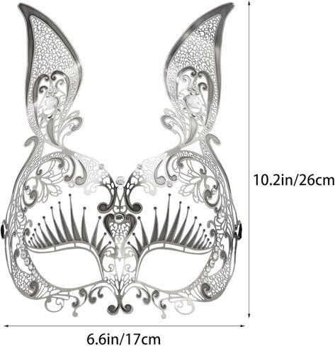 قناع تنكر معدني عتيق من Qavctw للنساء قناع أرنب من حجر الراين اللامع قناع ماردي غرا قناع أرنب للسيدات قناع نصف وجه in Kuwait