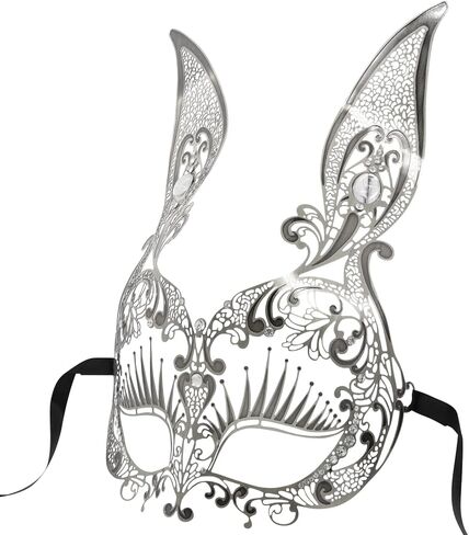 قناع تنكر معدني عتيق من Qavctw للنساء قناع أرنب من حجر الراين اللامع قناع ماردي غرا قناع أرنب للسيدات قناع نصف وجه in Kuwait