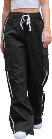 Cargo Pants Womens Baggy Parachute Pants Low Waist Layered Ruched Pants Y2K Pants Streetwear with Pockets in Saudi Arabia