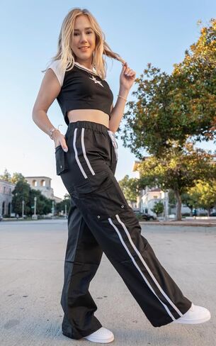 Cargo Pants Womens Baggy Parachute Pants Low Waist Layered Ruched Pants Y2K Pants Streetwear with Pockets in Saudi Arabia