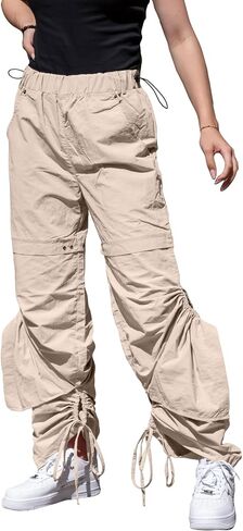 Cargo Pants Womens Baggy Parachute Pants Low Waist Layered Ruched Pants Y2K Pants Streetwear with Pockets in Saudi Arabia
