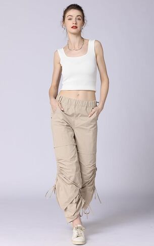 Cargo Pants Womens Baggy Parachute Pants Low Waist Layered Ruched Pants Y2K Pants Streetwear with Pockets in Saudi Arabia