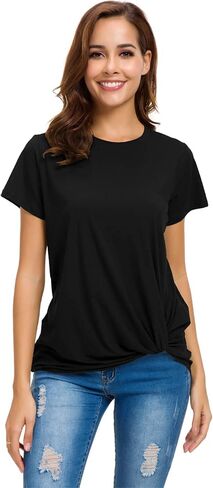 Womens Cotton T-Shirts Casual Short Sleeve Loose Fitting Tunic Basic Tee Tops in Kuwait