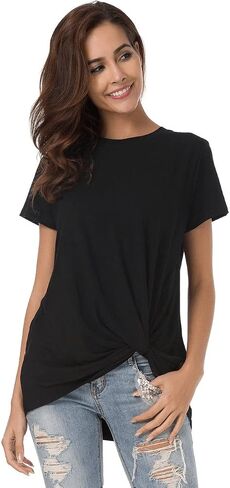 Womens Cotton T-Shirts Casual Short Sleeve Loose Fitting Tunic Basic Tee Tops in Kuwait