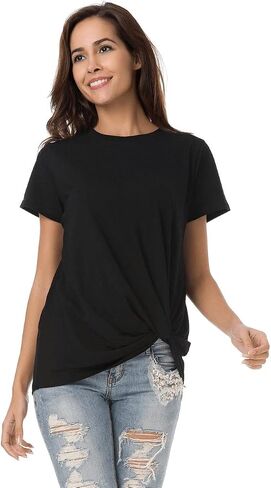 Womens Cotton T-Shirts Casual Short Sleeve Loose Fitting Tunic Basic Tee Tops in Kuwait