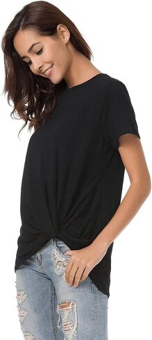 Womens Cotton T-Shirts Casual Short Sleeve Loose Fitting Tunic Basic Tee Tops in Kuwait