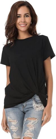 Womens Cotton T-Shirts Casual Short Sleeve Loose Fitting Tunic Basic Tee Tops in Kuwait