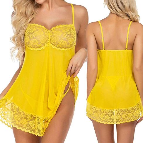 Women Candy Color Lingerie Lace Babydoll Dress Camisole Sleepwear Nighties V Neck in Kuwait