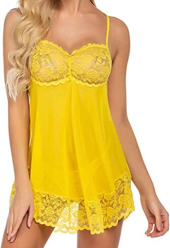 Women Candy Color Lingerie Lace Babydoll Dress Camisole Sleepwear Nighties V Neck in Kuwait