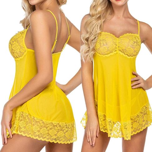 Women Candy Color Lingerie Lace Babydoll Dress Camisole Sleepwear Nighties V Neck in Kuwait