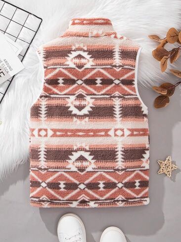 SOLY HUX Girl's Geo Print Vest Coat Zip Up Sleeveless Teddy Outerwear Jacket in Saudi Arabia