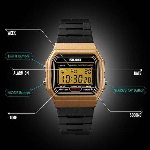 ساعة SKMEI الرياضية الرقمية، ساعة يد مطورة مقاومة للماء حتى 50 متر للرجال والنساء، إضاءة خلفية LED، خفيفة للغاية 80 جرام فقط in Kuwait
