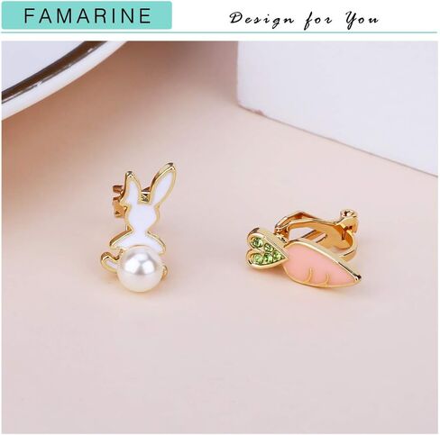 عيد الفصح كليب الأقراط الأرنب كليب على الأقراط الكريستال اللؤلؤ القرط الأرنب للنساء هدية in Kuwait