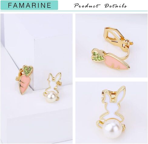 عيد الفصح كليب الأقراط الأرنب كليب على الأقراط الكريستال اللؤلؤ القرط الأرنب للنساء هدية in Kuwait