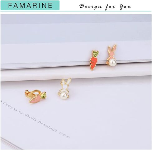 عيد الفصح كليب الأقراط الأرنب كليب على الأقراط الكريستال اللؤلؤ القرط الأرنب للنساء هدية in Kuwait