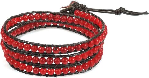 AeraVida Bohemian Multi Layer Red Muse Coral Tribal Beaded Wrap Leather Bracelet | Stylish Handmade Jewelry for Women | Handmade Red Muse Coral Bracelet | Statement Bracelet | Boho Jewelry in Saudi Arabia