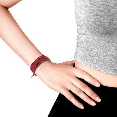 AeraVida Bohemian Multi Layer Red Muse Coral Tribal Beaded Wrap Leather Bracelet | Stylish Handmade Jewelry for Women | Handmade Red Muse Coral Bracelet | Statement Bracelet | Boho Jewelry in Saudi Arabia