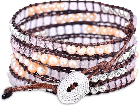 روز اليشم ، الوردي المياه العذبة المستزرعة اللؤلؤ + الفضة الزنك - سبيريت المعصم كاساندرا بوهو التفاف سوار in Kuwait