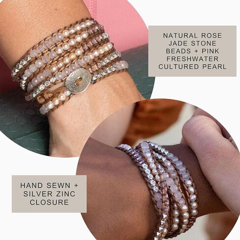 روز اليشم ، الوردي المياه العذبة المستزرعة اللؤلؤ + الفضة الزنك - سبيريت المعصم كاساندرا بوهو التفاف سوار in Kuwait