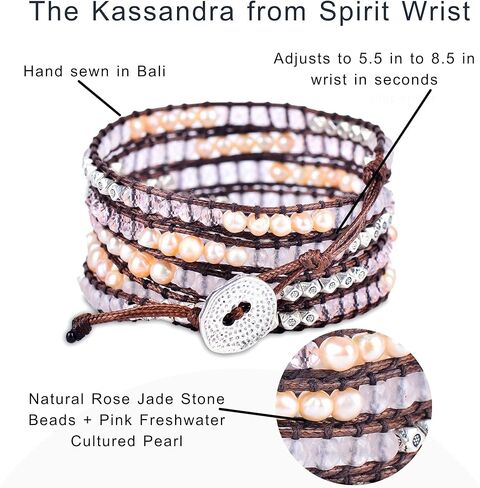 روز اليشم ، الوردي المياه العذبة المستزرعة اللؤلؤ + الفضة الزنك - سبيريت المعصم كاساندرا بوهو التفاف سوار in Kuwait