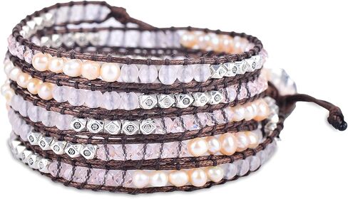 روز اليشم ، الوردي المياه العذبة المستزرعة اللؤلؤ + الفضة الزنك - سبيريت المعصم كاساندرا بوهو التفاف سوار in Kuwait