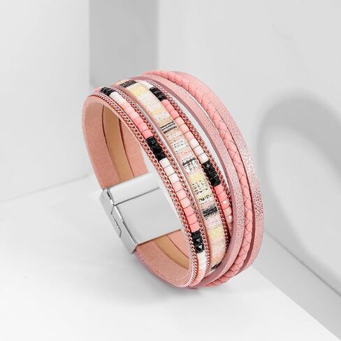 Fuqimanman2020 Boho Leather Wrap Bracelets Layered Bracelets with Magnetic Clasp Bohemian Strackable Bracelets Holiday Birthday Jewelry Gifts for Women in Saudi Arabia
