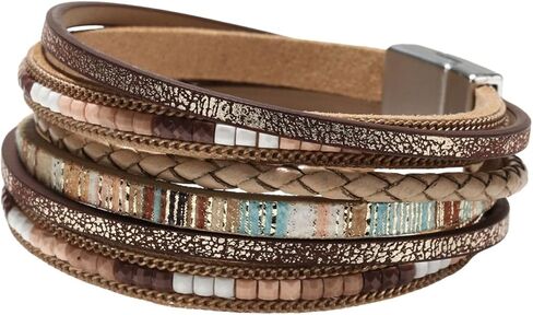 Fuqimanman2020 Boho Leather Wrap Bracelets Layered Bracelets with Magnetic Clasp Bohemian Strackable Bracelets Holiday Birthday Jewelry Gifts for Women in Saudi Arabia