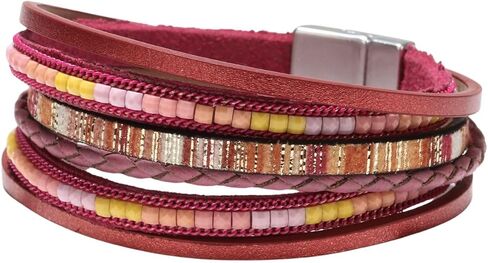 Fuqimanman2020 Boho Leather Wrap Bracelets Layered Bracelets with Magnetic Clasp Bohemian Strackable Bracelets Holiday Birthday Jewelry Gifts for Women in Saudi Arabia